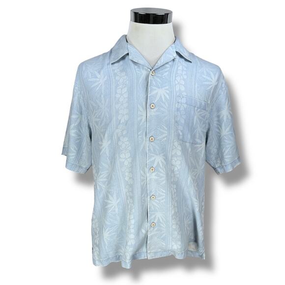 Tommy Bahama Hawaiian Shirt Men’s Medium Blue Floral Palm Tree Print Camp Collar - Picture 1 of 10